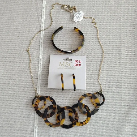 Earrings, Necklace, Bracelet Set By Mainstreet Collection NWT Animal Print Round - Picture 1 of 8